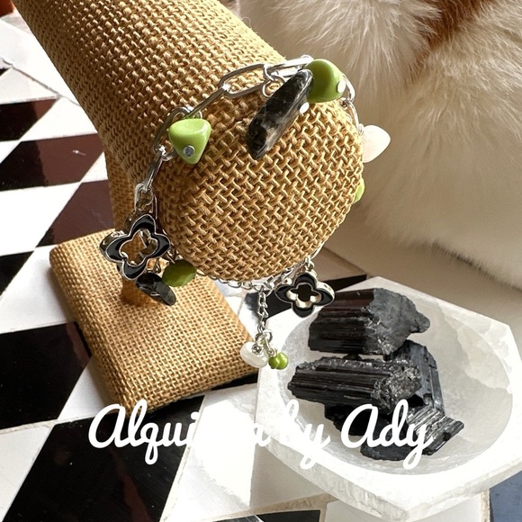 Bohemian Quartz rutile silver adjustable cuff bangle bracelet multi charms - Picture 3 of 5